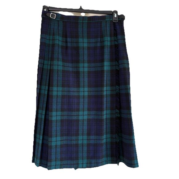 Vtg Laird Portch of Scotland Black Watch Tartan Plaid Wrap Skirt Wool Waist 28” - Picture 3 of 11